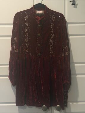Vintage Collection Rare 100% Silk Velvet Ruby Red Ornate Romance Tunic Medium